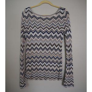 White House Black Market Blue and Silver Cross Back Sweater Size M
